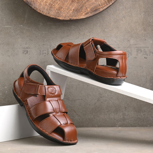 Men's PU Leather Brown Velcro Casual Sandal