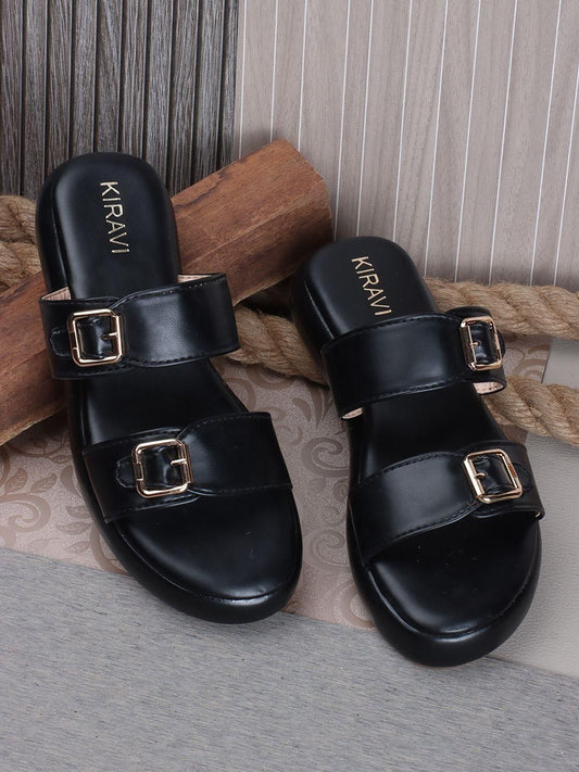 Kiravi Double Buckle Black Sandals