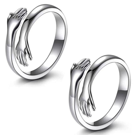 AVR JEWELS Pack of 2 Special For Couple Silver Plated Friendship Loved Ones Hug Ring